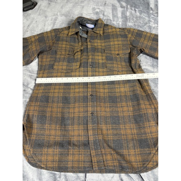 Vintage Pendleton Wool Plaid Shirt Mens 16 Brown Charcoal Grey Button Down - Picture 4 of 7